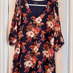 Lulu's Navy Floral V-Neck Dress